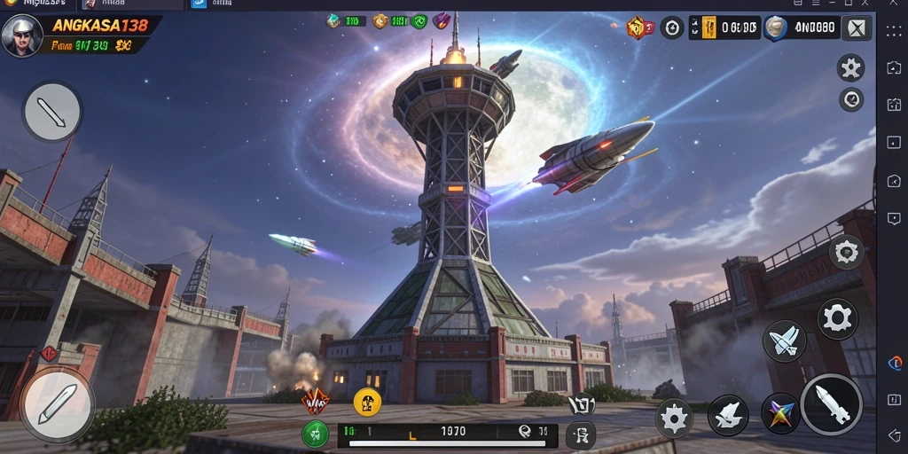 Tampilan gameplay seru di ANGKASA138 dalam pertempuran Tower Defense.