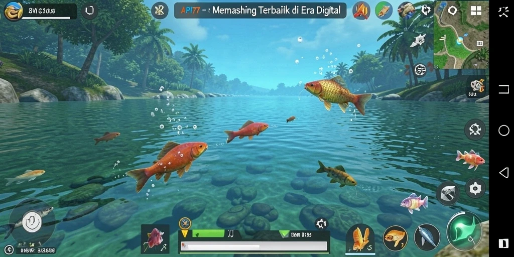 Tampilan gameplay <strong>API77</strong> dengan aksi memancing yang seru dan lingkungan indah.