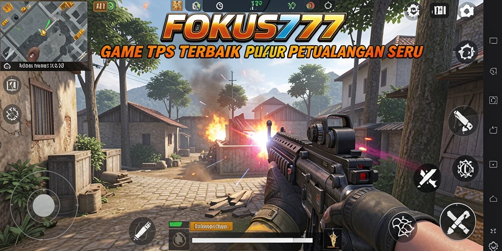 Screenshot utama FOKUS777 menampilkan aksi intens di medan perang TPS.