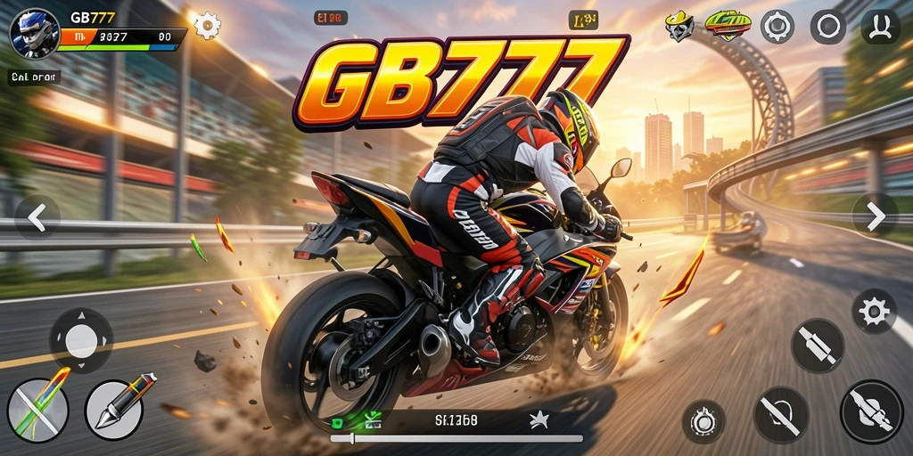 Tangkapan layar dari GB777 menampilkan suasana balap motor yang mendebarkan.