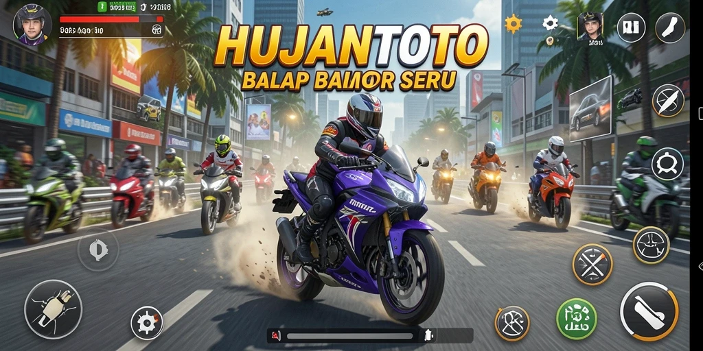 Gambaran aksi balap motor yang mendebarkan di HUJANTOTO.