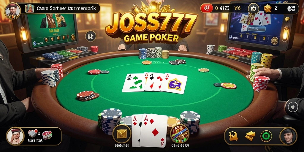 Screenshot gameplay poker yang menampilkan suasana kasino yang realistis.