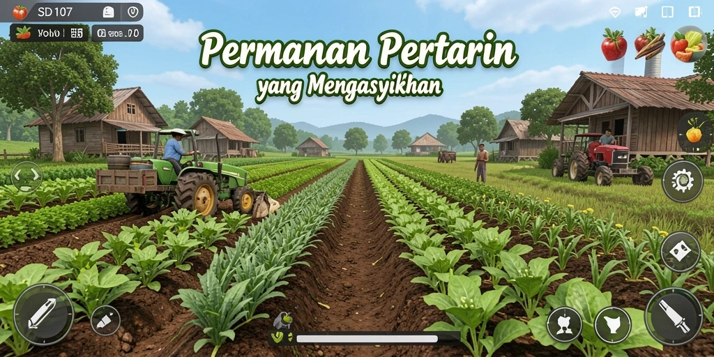 Gameplay visual menarik dari SD107 yang menunjukkan aktivitas pertanian.