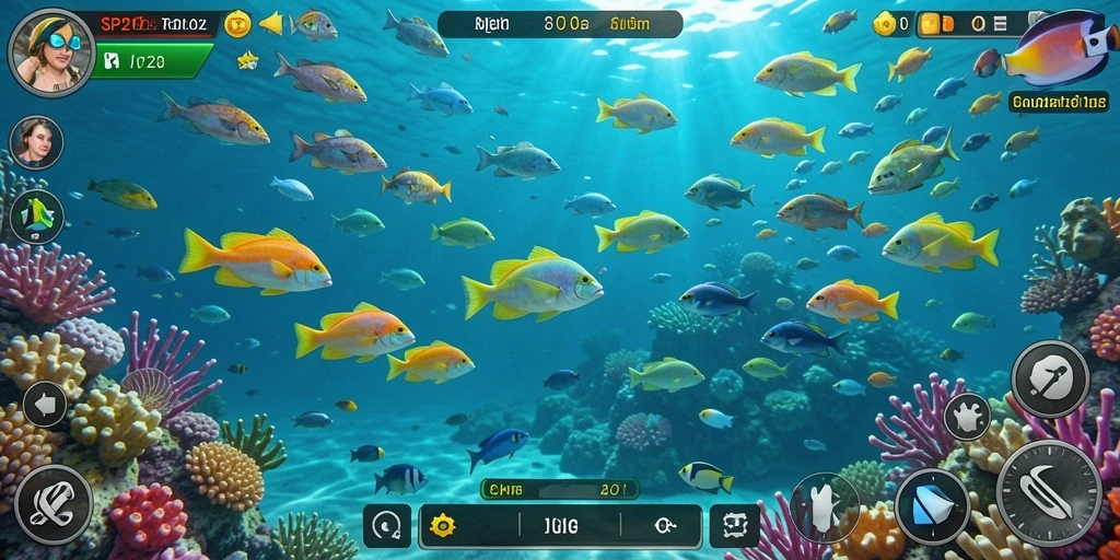Tampilan gameplay SP212 dengan aksi menembak ikan yang seru.