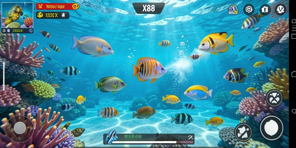 Tampilan gameplay X88 dengan aksi tembak ikan yang mengesankan.